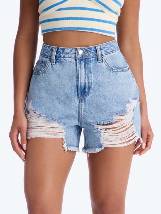 Fashion Nova Pants - Thoroughfare Ripped Non Stretch Denim Shorts - 9